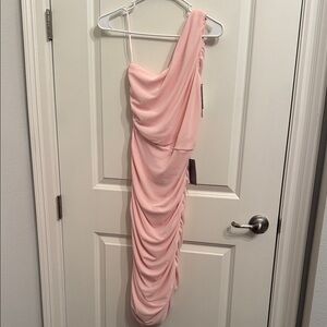 Asymmetrical One-Shoulder Pink Draped Evening Dress